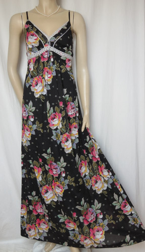 Maxikleid schwarz geblümt - 36,